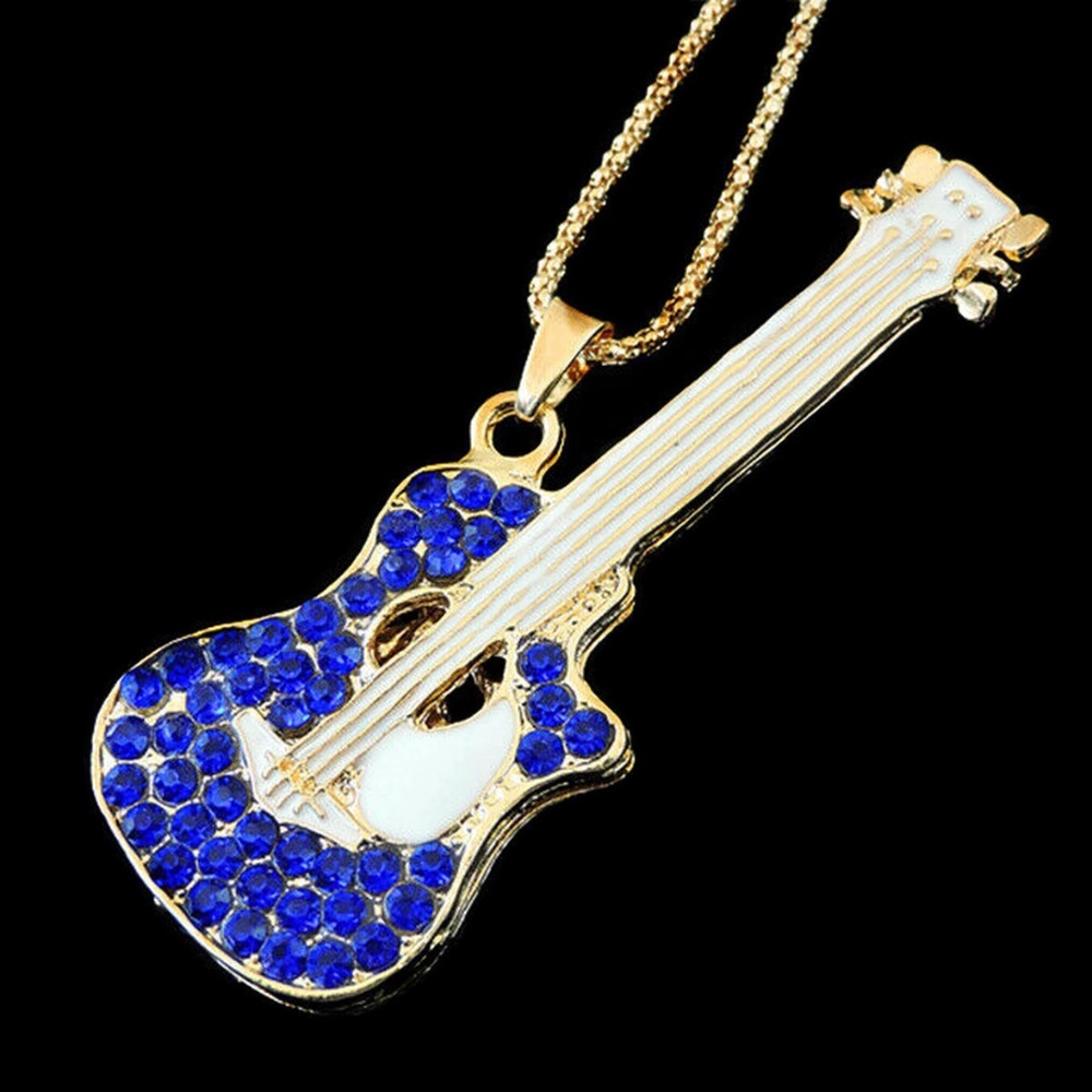 Blue Rhinestone Guitar Pendant NWT-
